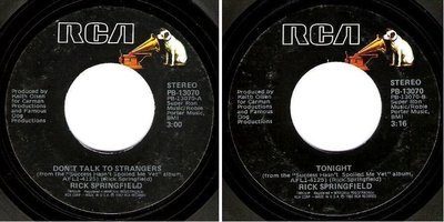 Springfield, Rick / Don&#39;t Talk to Strangers (1982) / RCA PB-13070 (Single, 7&quot; Vinyl)