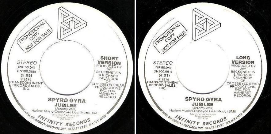 Spyro Gyra / Jubilee (1979) / Infinity INF-50,041 (Single, 7" Vinyl) / Promo