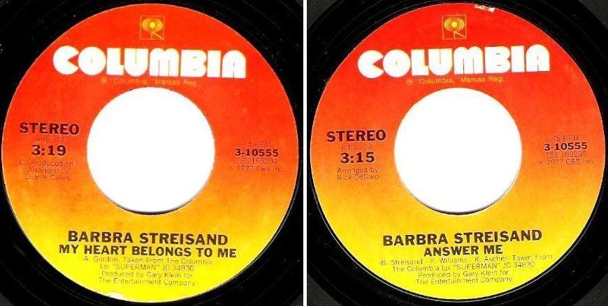 Streisand, Barbra / My Heart Belongs To Me (1977) / Columbia 3-10555 (Single, 7&quot; Vinyl)