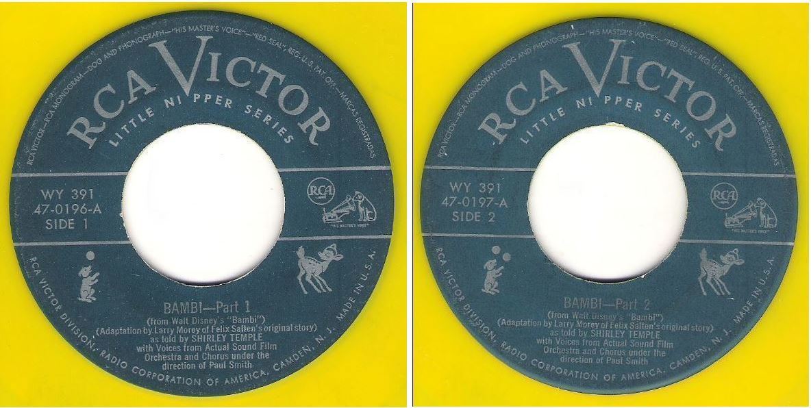 Temple, Shirley / Bambi (1949) / RCA Victor 47-0196 and 47-0197 (Single 7" Yellow Vinyl) / 2 Record Set