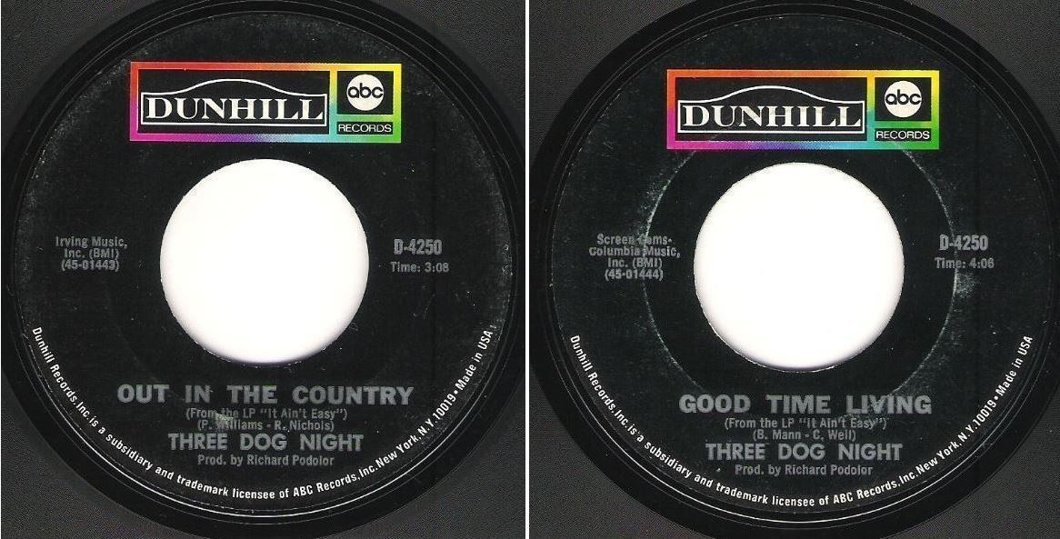 Three Dog Night / Out In the Country (1970) / Dunhill-ABC D-4250 (Single, 7" Vinyl)