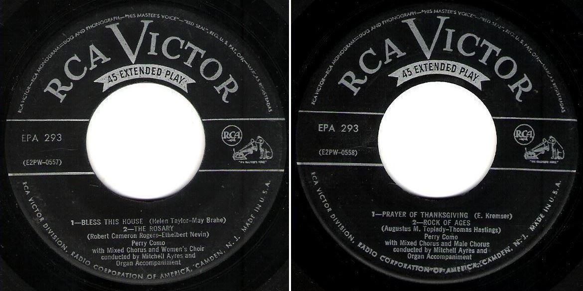 Como, Perry / Sings His Favorite Songs of Worship (1952) / RCA Victor EPA-293 (EP, 7" Vinyl)