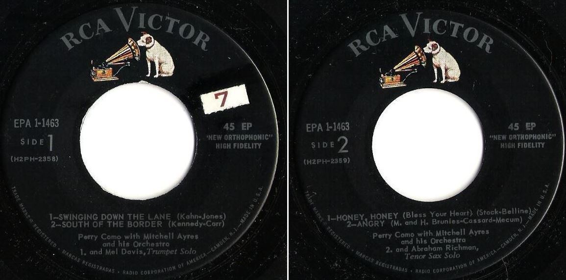 Como, Perry / We Get Letters, Vol. 1 (1957) / RCA Victor EPA 1-1463 (EP, 7" Vinyl)
