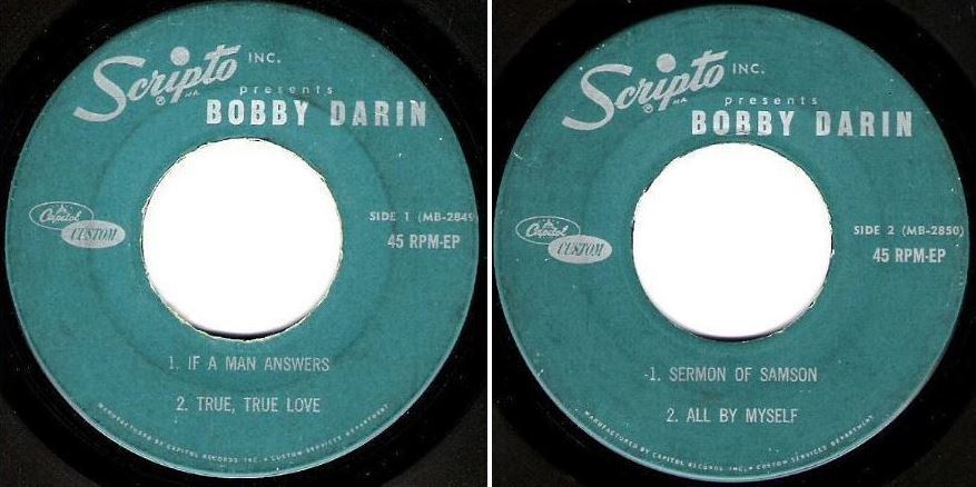 Darin, Bobby / Scripto Inc. Presents Bobby Darin (1962) / Capitol Custom MB-2849-2850 (EP, 7" Vinyl)
