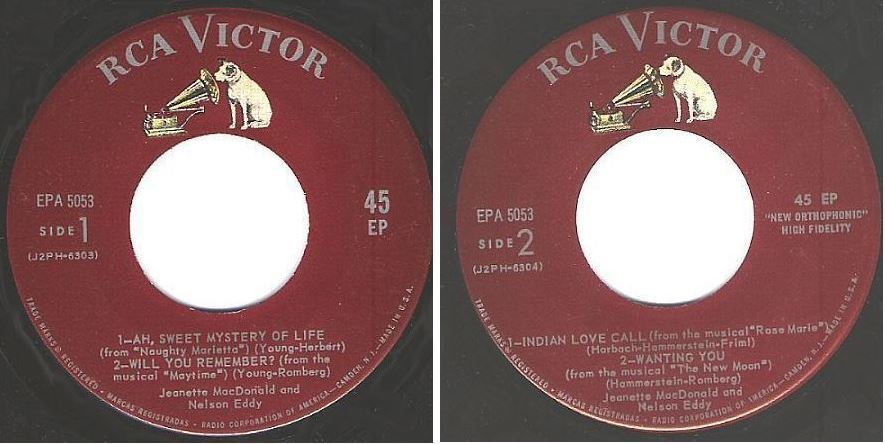 MacDonald, Jeanette (+ Nelson Eddy) / Ah, Sweet Mystery of Life + 3 (1959) / RCA Victor EPA-5053 (EP, 7" Vinyl)