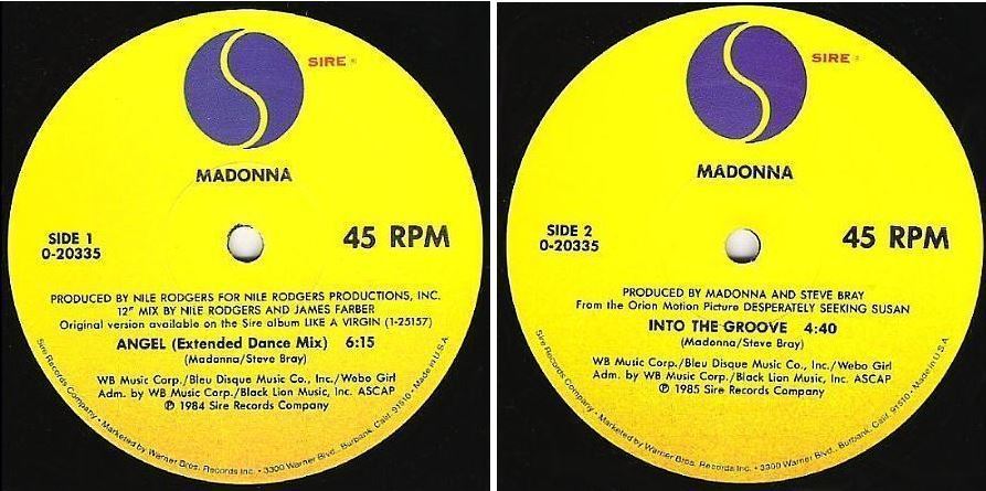Madonna / Angel (Extended Dance Mix) (1985) / Sire 0-20335 (Single, 12" Vinyl)