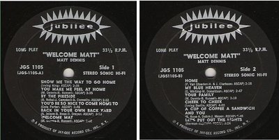 Dennis, Matt / Welcome Matt (1959) / Jubilee JGS-1105