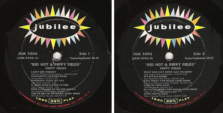 Fields, Peppy / Red Hot + Peppy Fields (1962) / Jubilee JGM-5006 (Album, 12" Vinyl)