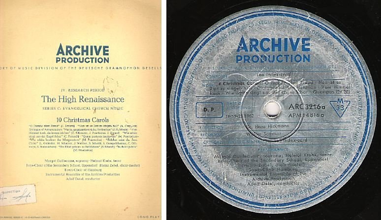 Detel, Adolf / 10 Christmas Carols (1962) / Archive ARC-3216 (Album, 12" Vinyl) / Germany