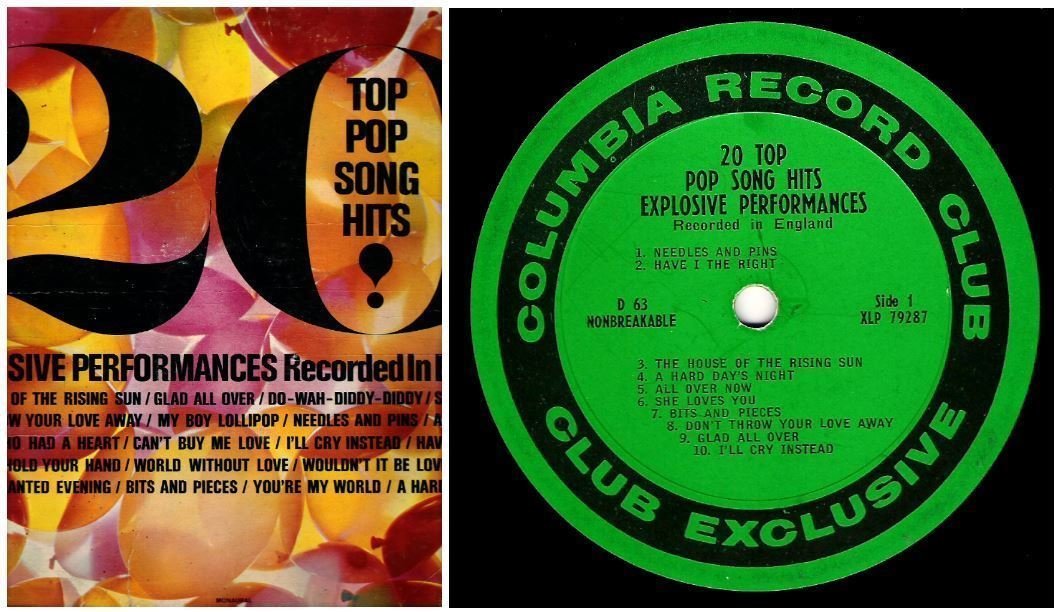 Uncredited Artists / 20 Top Pop Song Hits (1965) / Columbia Record Club  D-63 (Album, 12" Vinyl)