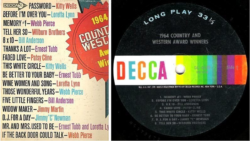 Various Artists / 1964 Country and Western Award Winners (1965) / Decca DL-4622 (Album, 12" Vinyl)