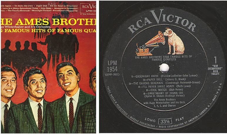 Ames Brothers, The / Famous Hits of Famous Quartets (1959) / RCA Victor LPM-1954 (Album, 12" Vinyl)