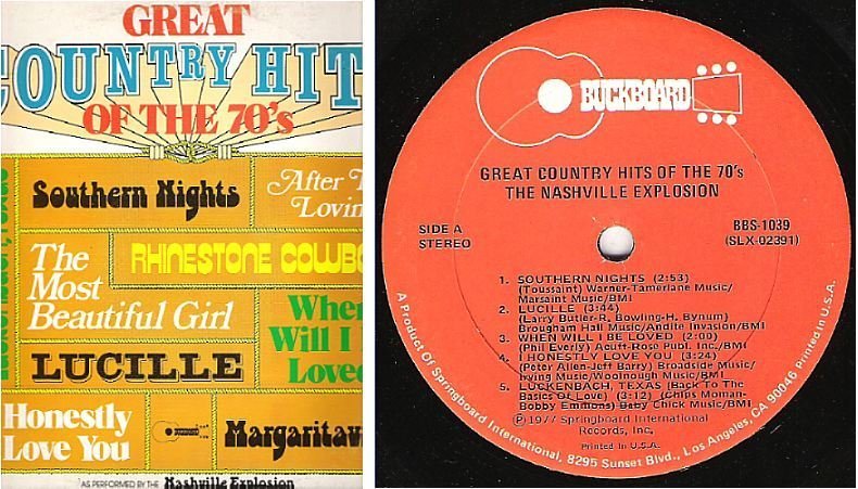 Nashville Explosion, The / Great Country Hits of the 70's (1977) / Buckboard BBS-1039 (Album, 12" Vinyl)