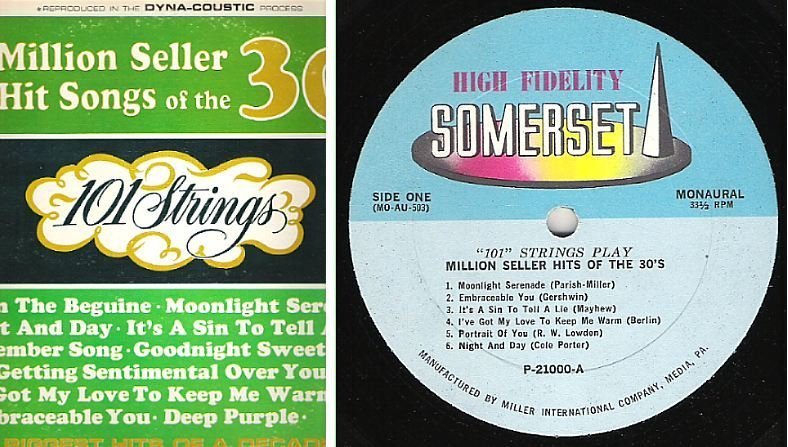 101 Strings / Million Seller Hits of the 30's (1964) / Somerset P-21000 (Album, 12" Vinyl)