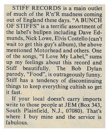Various Artists / A Bunch of Stiffs (January 1978)