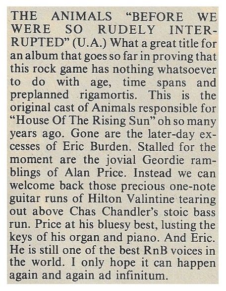 Animals, The / Before We Were So Rudely Interrupted (January 1978)