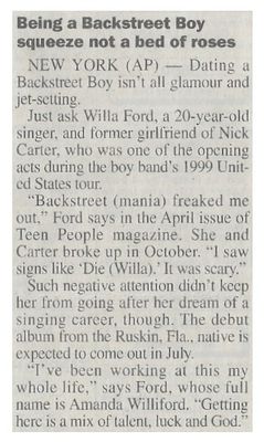 Backstreet Boys / Being a Backstreet Boy Squeeze Not a Bed of Roses (March 2001)