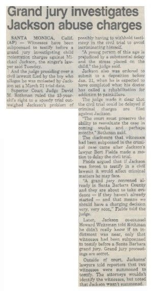 Jackson, Michael / Grand Jury Investigates Jackson Abuse Charges (1993)