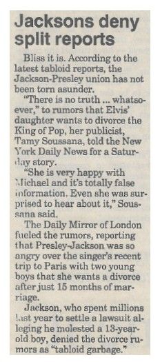 Jackson, Michael / Jacksons Deny Split Reports (1995)
