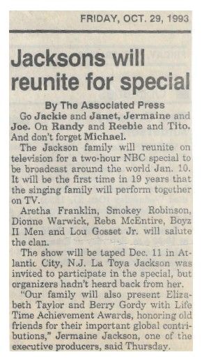 Jacksons, The / Jacksons Will Reunite for Special (1993)