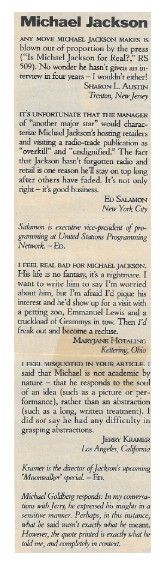 Jackson, Michael / 4 Reader Letters (1987)