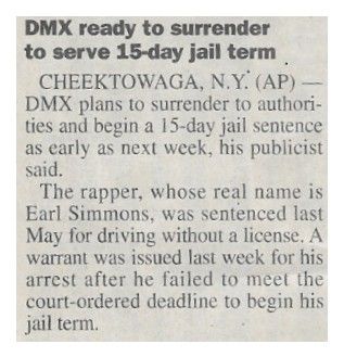 DMX / Ready to Surrender to Serve 15-Day Jail Term (2001)