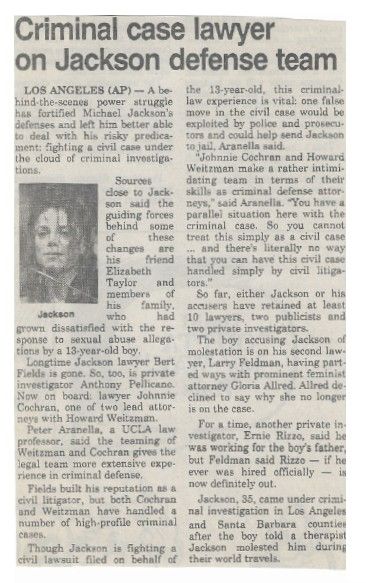 Jackson, Michael / Criminal Case Lawyer on Jackson Defense Team (1993)