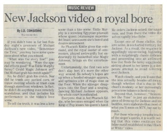 Jackson, Michael / New Jackson Video a Royal Bore (1992)