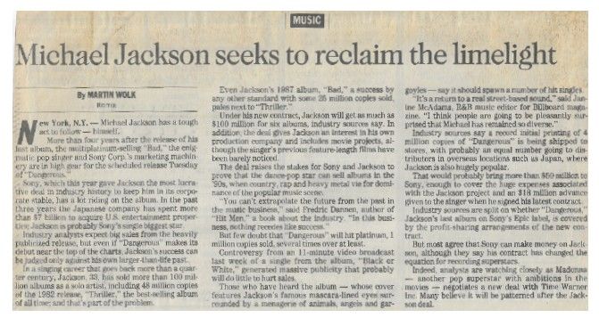 Jackson, Michael / Michael Jackson Seeks to Reclaim the Limelight (1991)