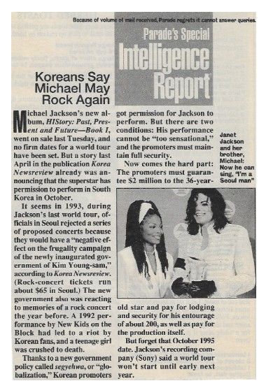 Jackson, Michael / Koreans Say Michael May Rock Again (1995)