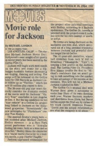 Jackson, Michael / Movie Role for Jackson (1984)