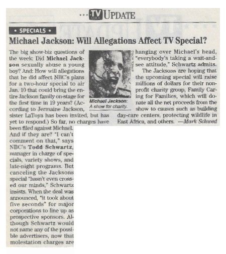 Jackson, Michael / Will Allegations Affect TV Special? (1993)