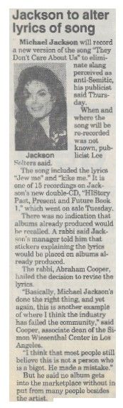 Jackson, Michael / Jackson to Alter Lyrics of Song (1995)