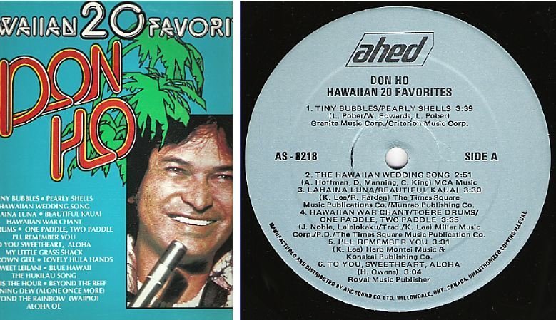 Ho, Don / Hawaiian 20 Favorites (1978) / Ahed AS-8218 (Album, 12" Vinyl) / Canada