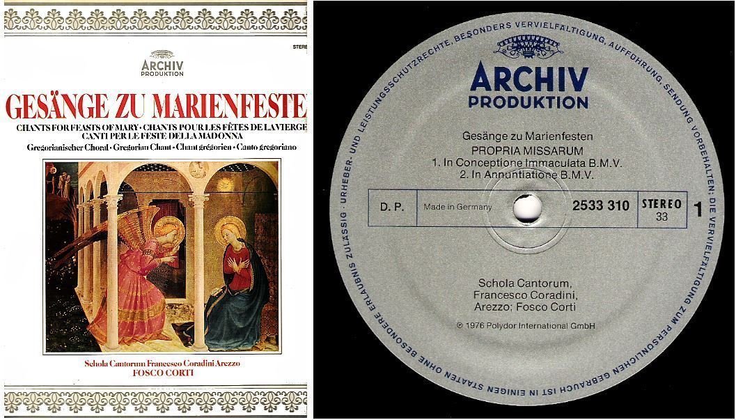 Schola Cantorum / Gesange zu Marienfesten (Chants for Feasts of Mary) (1976) / Archiv Produktion 2533 310 (Album, 12" Vinyl) / Germany