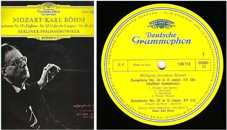 Bohm, Karl / Wolfgang Amadeus Mozart: Symphony No. 35 in D Major, KV 385 (Haffner Symphony) / Deutsche Grammophon 138 112 (Album, 12" Vinyl) / Italy