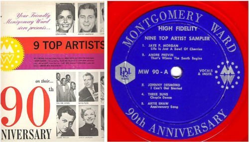 Various Artists / Montgomery Ward 90th Anniversary - 9 Top Artist Sampler (1962) / P.R.I. MW-90 (Album, 12" Red Vinyl)