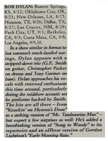 Dylan, Bob / Tour Dates and Story (1989)