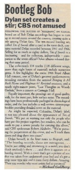 Dylan, Bob / Bootleg Bob-Dylan Set Creates a Stir (1986)