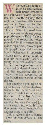 Dylan, Bob / Minitour of North America (1980)