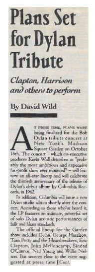 Dylan, Bob / Plans Set for Dylan Tribute (1992)