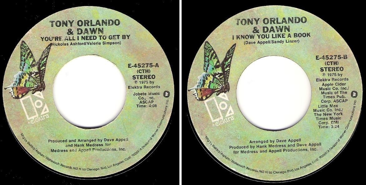 Orlando, Tony (+ Dawn) / You&#39;re All I Need To Get By (1975) / Elektra E-45275 (Single, 7&quot; Vinyl)