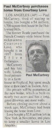 McCartney, Paul / Paul McCartney Purchases Home from Courtney Love (2001)