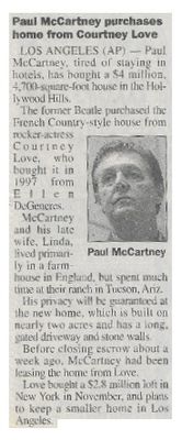 McCartney, Paul / Paul McCartney Purchases Home from Courtney Love (2001)