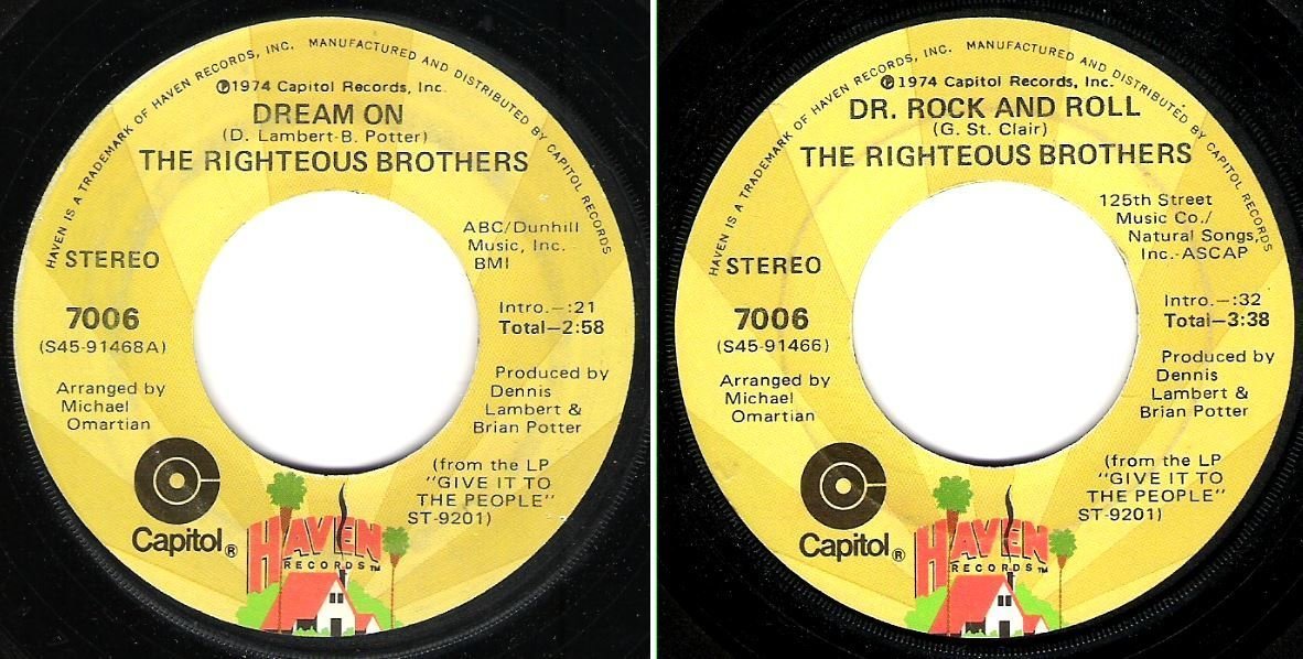 Righteous Brothers, The / Dream On (1974) / Capitol 7006 (Single, 7&quot; Vinyl)