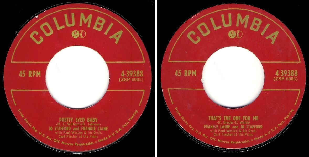 Stafford, Jo (+ Frankie Laine) / Pretty Eyed Baby (1951) / Columbia 4-39388 (Single, 7" Vinyl)