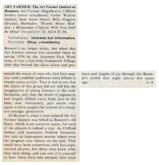 Farmer, Art / The Art Farmer Quintet at Boomers (1981)