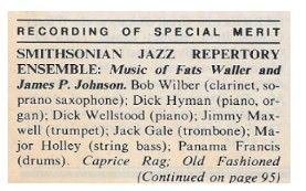 Smithsonian Jazz Repertory Ensemble / Music of Fats Waller and James P. Johnson (1981)