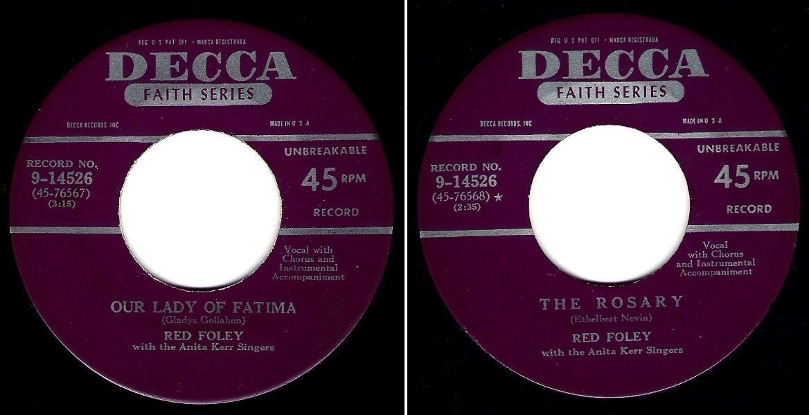Foley, Red / Our Lady of Fatima (1950) / Decca 9-14526 (Single, 7" Vinyl) / Faith Series
