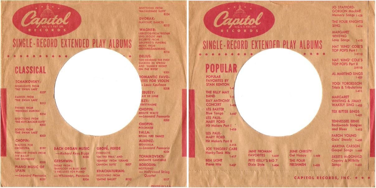 Capitol / Single-Record Extended Play Albums (Record Company Sleeve, 7")